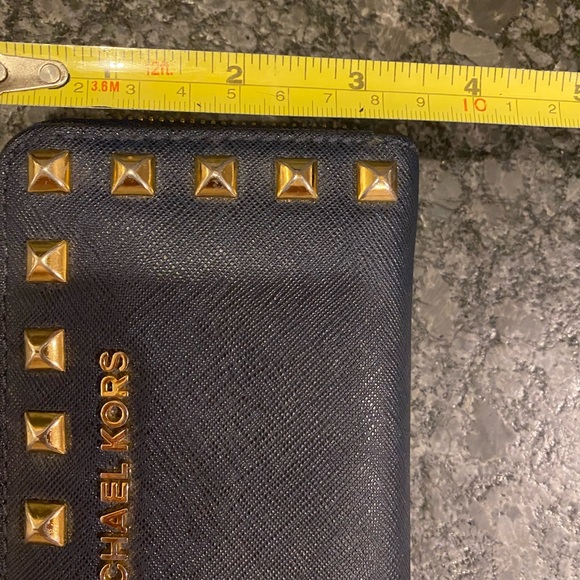 Michael Kors wallet - navy with gold soft spike trimming! Includes clutch strap - Picture 7 of 8